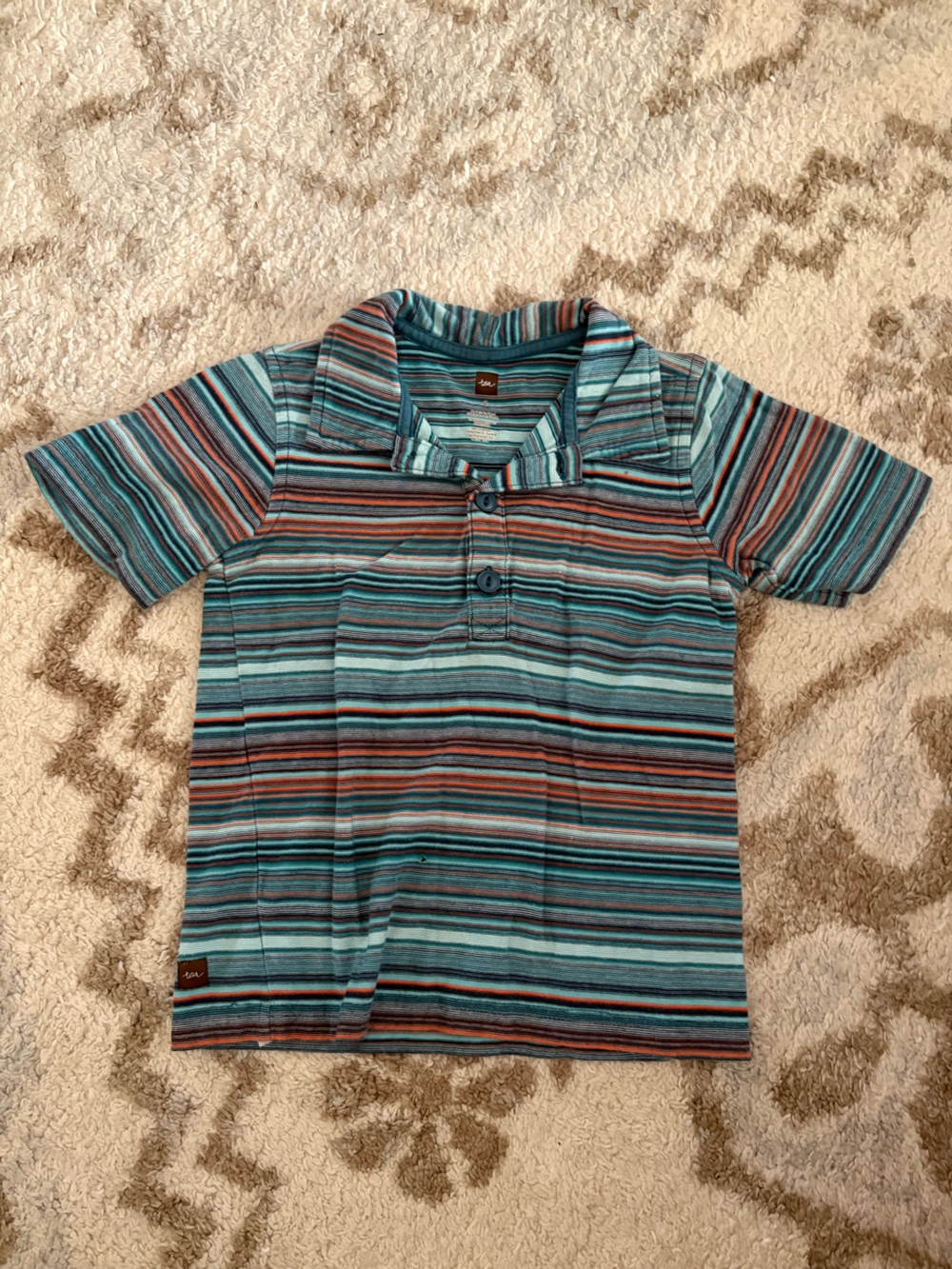 Tea Collection Striped Polo in Teal, Rust & Navy